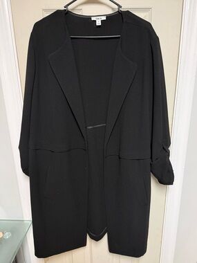 Black Open-Front Women's Long Blazer
